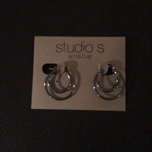 NWT Macy’s Studio sensitive silver hoop earrings